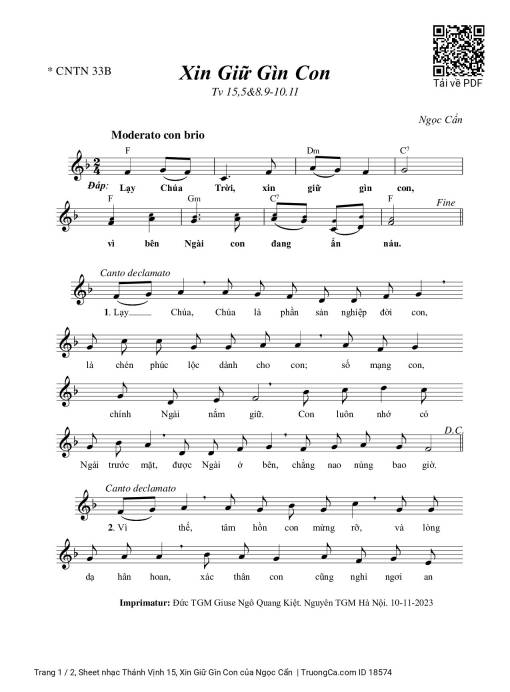 Sheet PDF of Thánh Vịnh 15, Xin Giữ Gìn Con