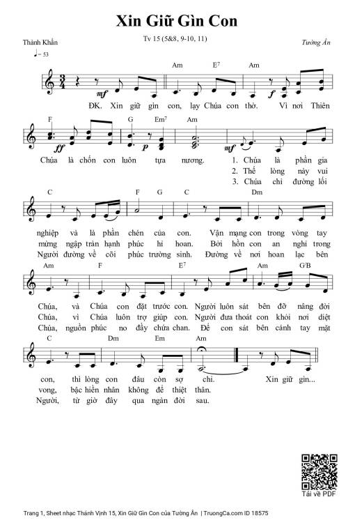 Sheet PDF of Thánh Vịnh 15, Xin Giữ Gìn Con