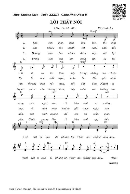 Sheet PDF of Lời Thầy Nói