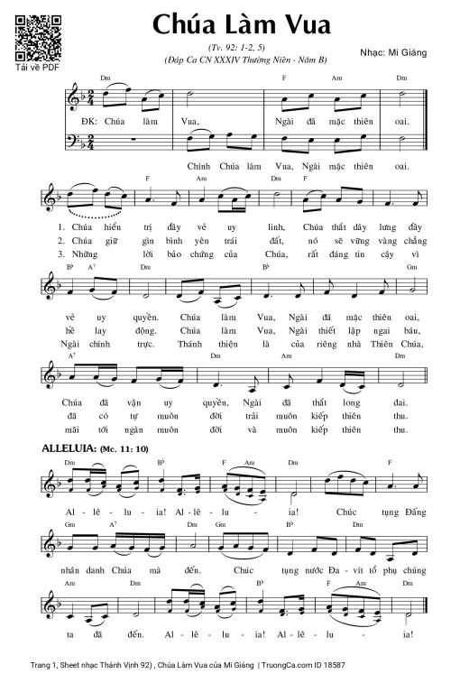 Sheet PDF of Thánh Vịnh 92) , Chúa Làm Vua
