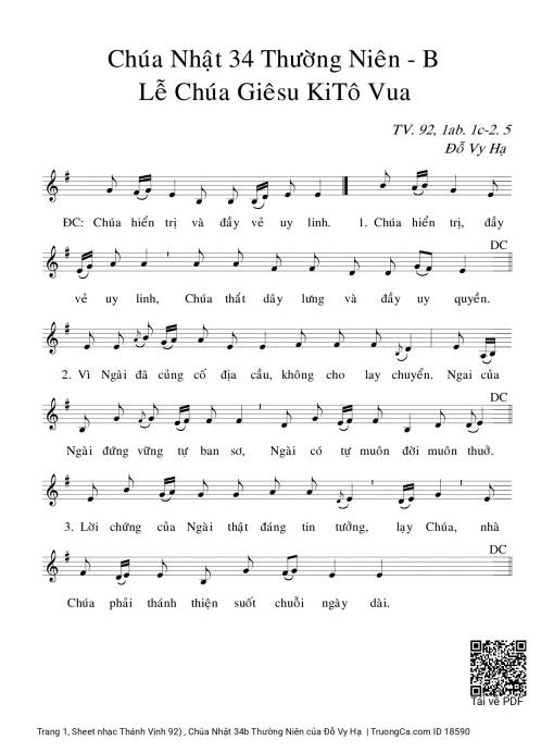 Thánh Vịnh 92) , Chúa Nhật 34b Thường Niên