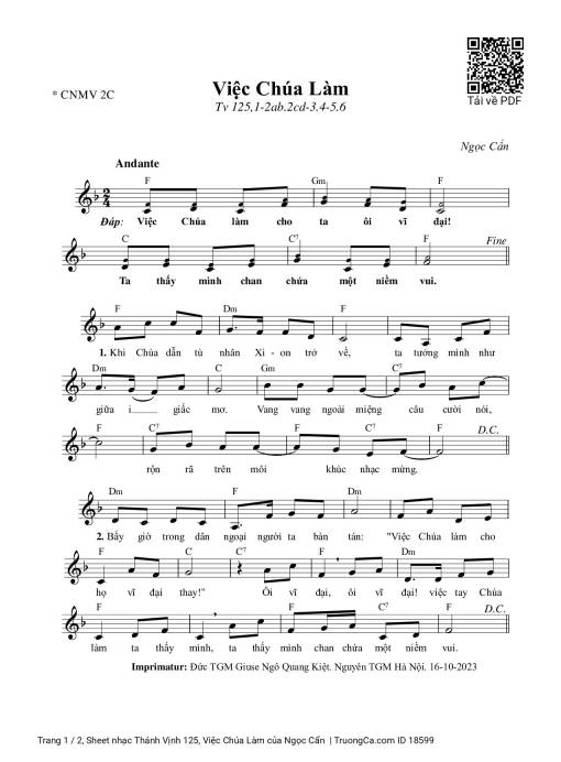 Sheet PDF of Thánh Vịnh 125, Việc Chúa Làm