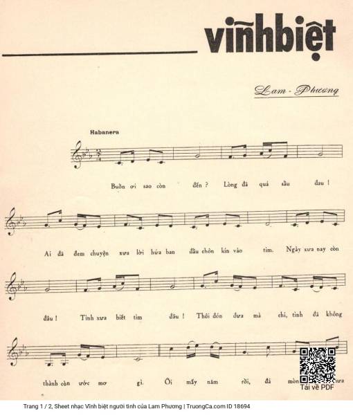 Sheet PDF of Vĩnh biệt người tình