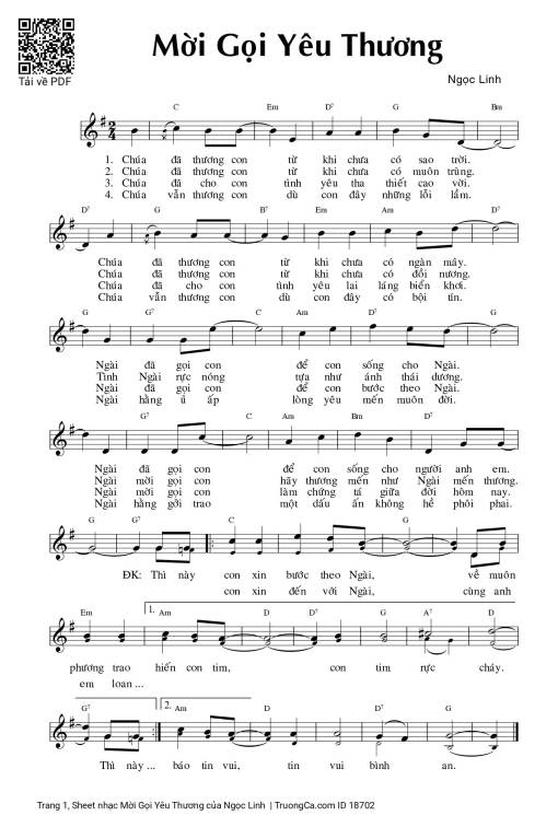 Sheet PDF of Mời Gọi Yêu Thương
