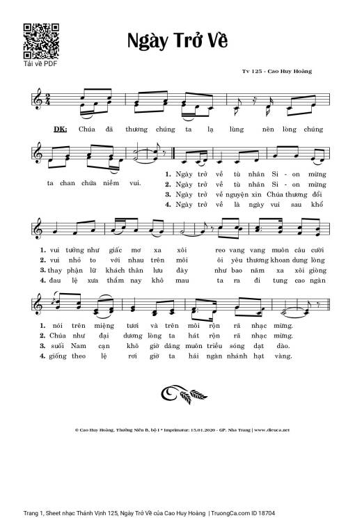 Sheet PDF of Thánh Vịnh 125, Ngày Trở Về