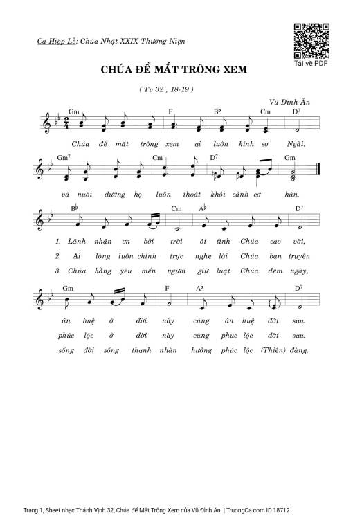 Sheet PDF of Thánh Vịnh 32, Chúa để Mắt Trông Xem