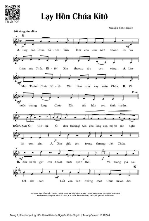 Sheet PDF of Lạy Hồn Chúa Kitô