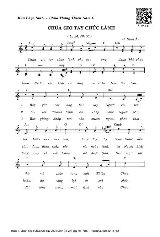 Sheet PDF of Chúa Giơ Tay Chúc Lành (lc. 24)