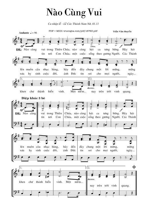 Sheet PDF of Nào Cùng Vui - Trần Văn Huyến