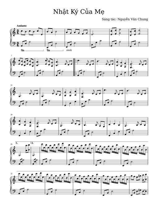 Nhật Ký Của Mẹ sheet Piano solo