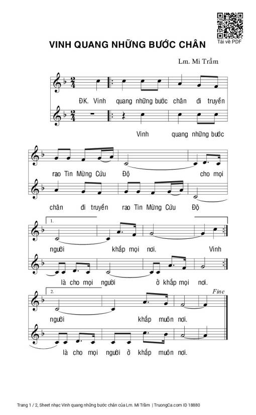 Sheet PDF of Vinh quang những bước chân