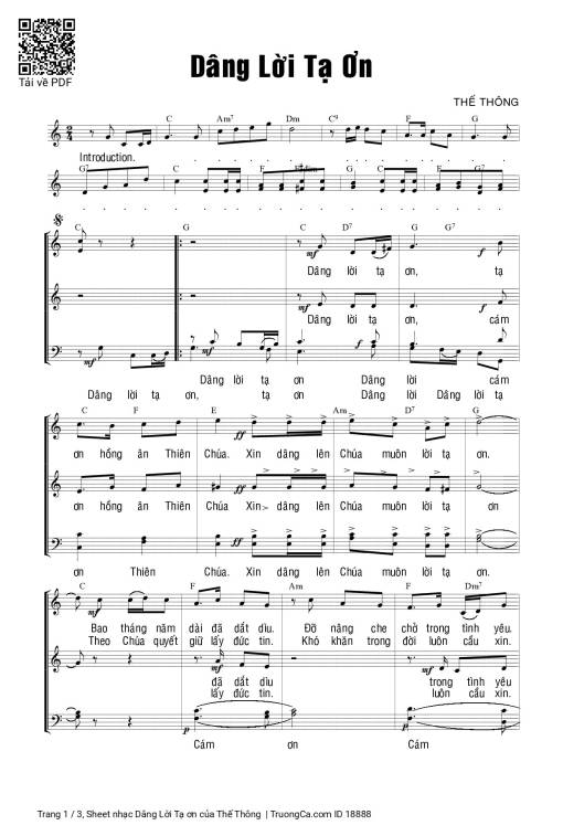 Sheet PDF of Dâng Lời Tạ ơn
