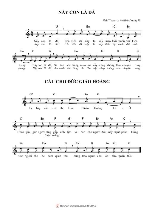 Sheet PDF of Này Con Là Đá, Cầu Cho Ðức Giáo Hoàng Lê-Ô