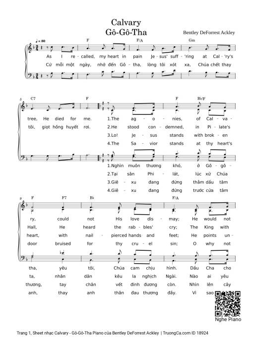 Sheet PDF of Calvary - Gô-Gô-Tha Piano