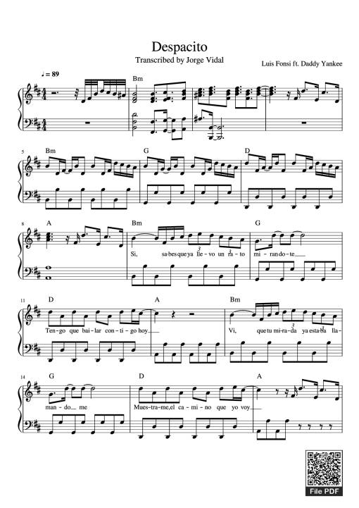 Sheet PDF of Despacito Piano Sheet