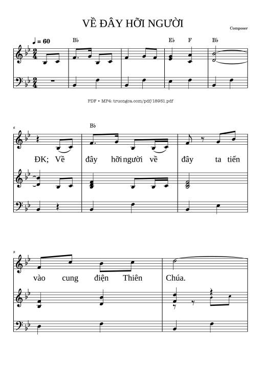Sheet PDF of Về đây Hỡi Người Piano đệm hát