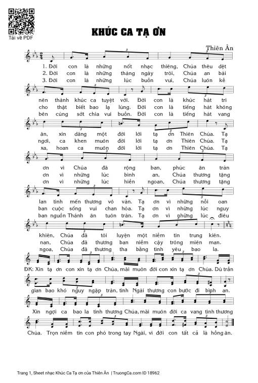 Sheet PDF of Khúc Ca Tạ ơn