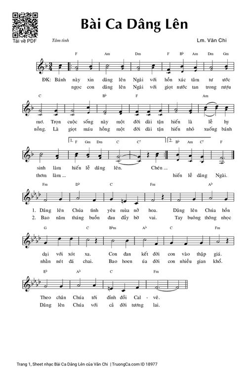 Sheet PDF of Bài Ca Dâng Lên