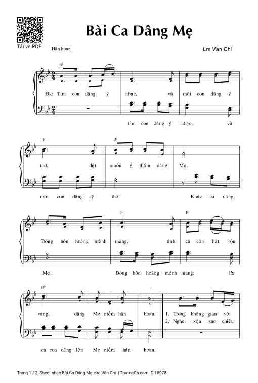 Sheet PDF of Bài Ca Dâng Mẹ