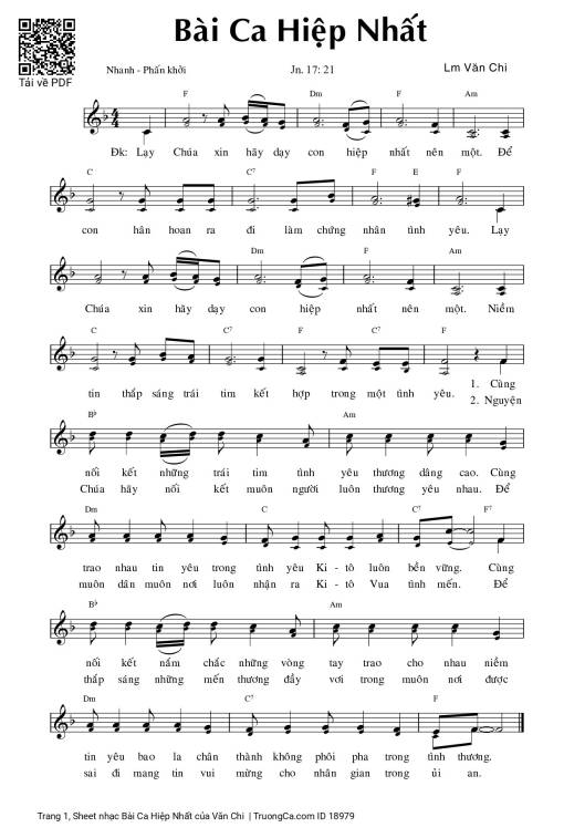 Sheet PDF of Bài Ca Hiệp Nhất