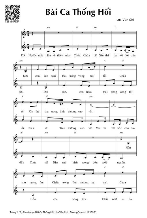 Sheet PDF of Bài Ca Thống Hối