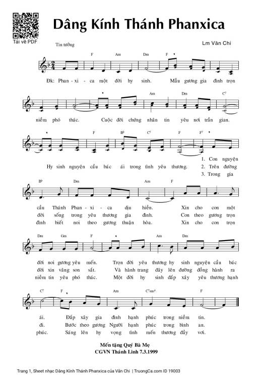 Sheet PDF of Dâng Kính Thánh Phanxica