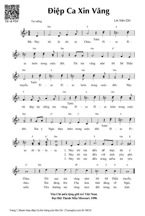 Sheet PDF of điệp Ca Xin Vâng