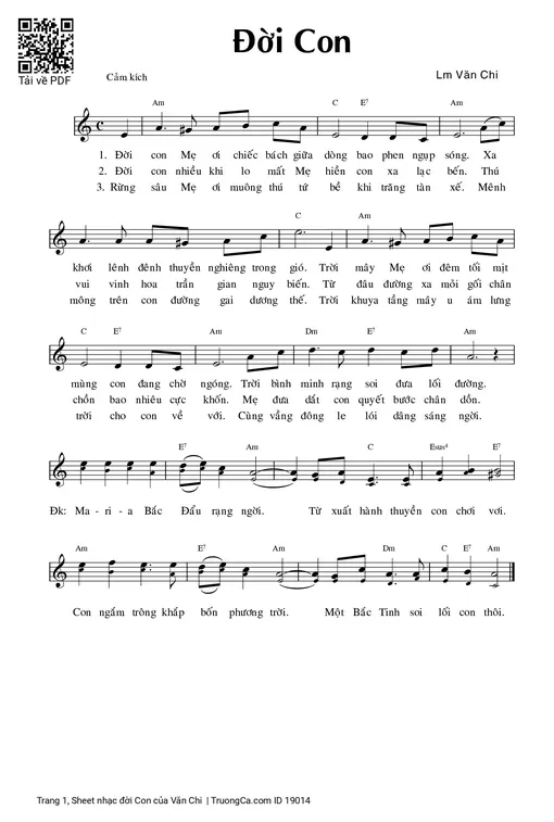 Sheet PDF of đời Con - Văn Chi