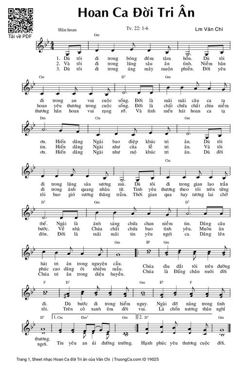 Sheet PDF of Hoan Ca đời Tri ân