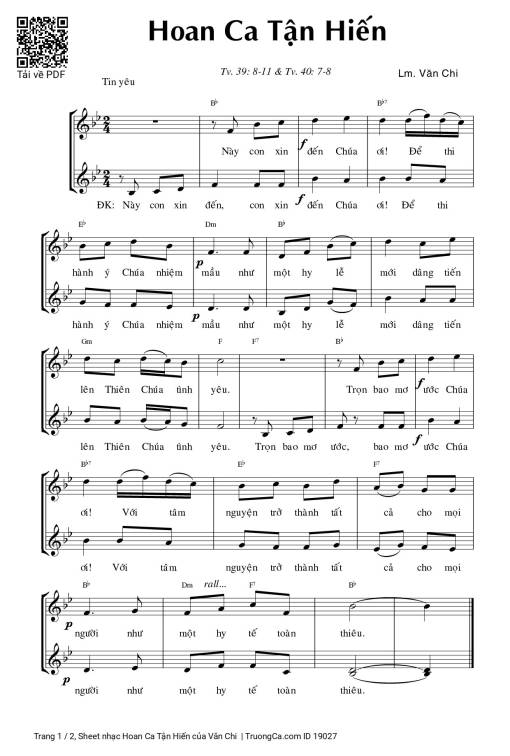 Sheet PDF of Hoan Ca Tận Hiến