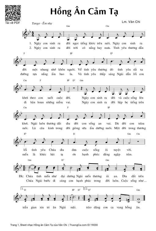 Sheet PDF of Hồng ân Cảm Tạ