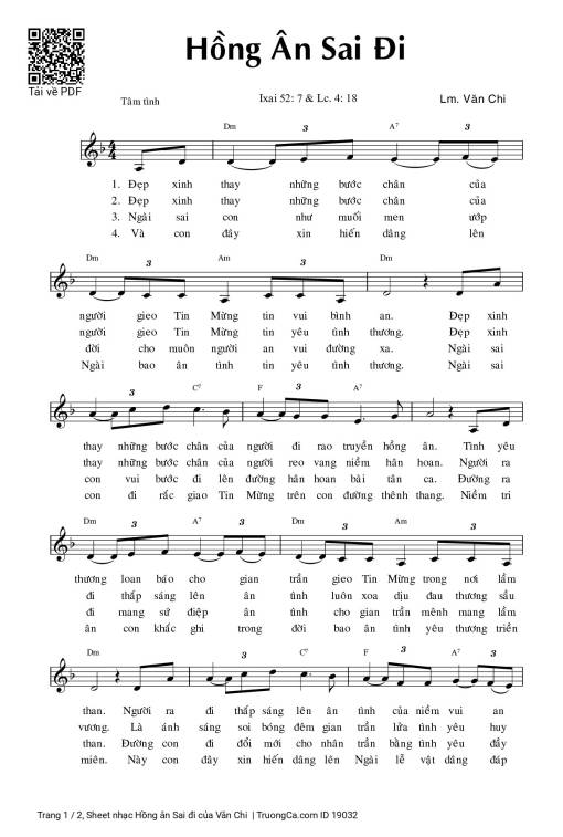 Sheet PDF of Hồng ân Sai đi
