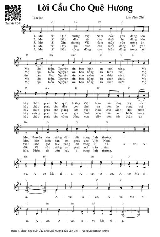 Sheet PDF of Lời Cầu Cho Quê Hương