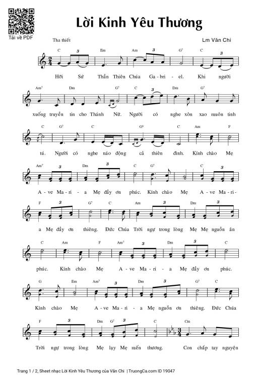 Sheet PDF of Lời Kinh Yêu Thương