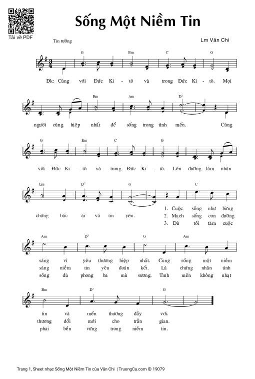 Sheet PDF of Sống Một Niềm Tin