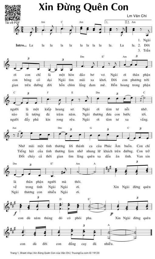 Sheet PDF of Xin đừng Quên Con