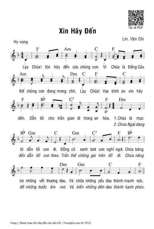 Sheet PDF of Xin Hãy đến