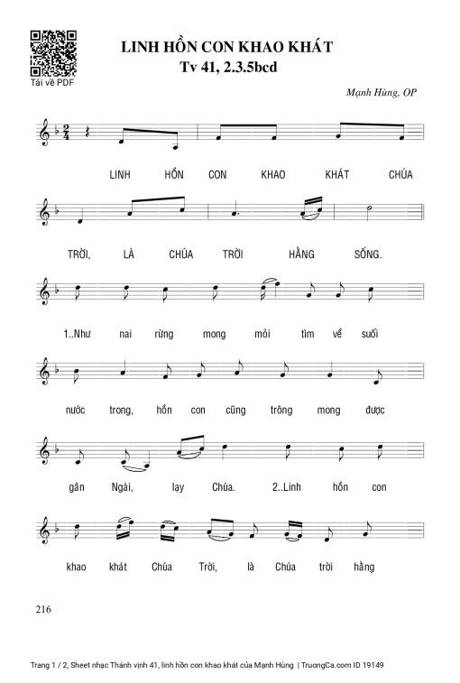 Sheet PDF of Thánh vịnh 41, linh hồn con khao khát