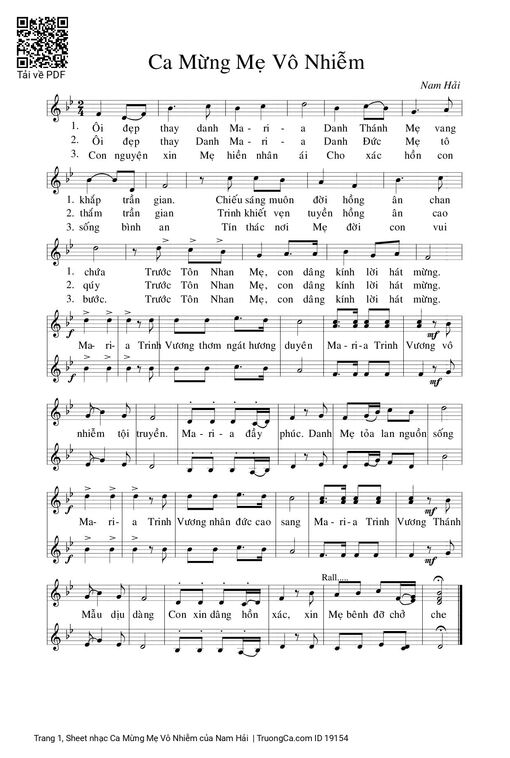Ca Mừng Mẹ Vô Nhiễm