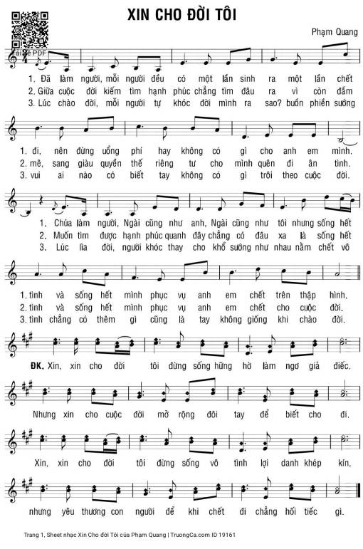 Sheet PDF of Xin Cho đời Tôi