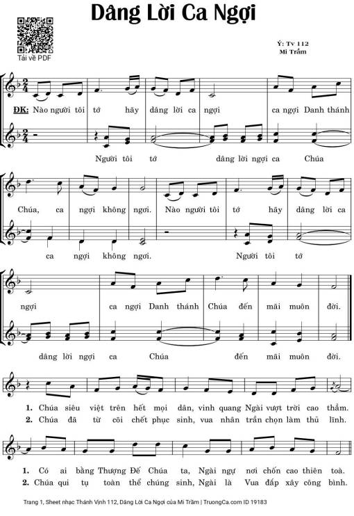 Sheet PDF of Thánh Vịnh 112, Dâng Lời Ca Ngợi