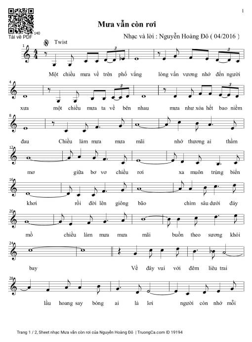 Sheet PDF of Mưa vẫn còn rơi