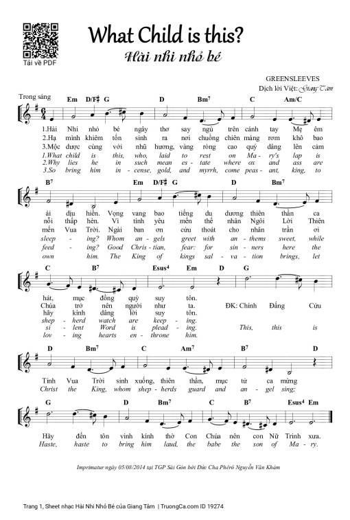 Sheet PDF of Hài Nhi Nhỏ Bé