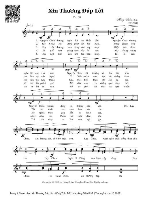 Sheet PDF of Xin Thương Đáp Lời - Hồng Trần Pđđ