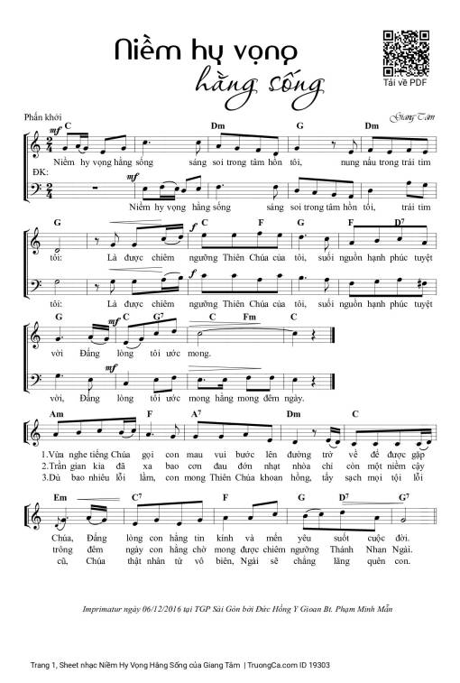 Sheet PDF of Niềm Hy Vọng Hằng Sống
