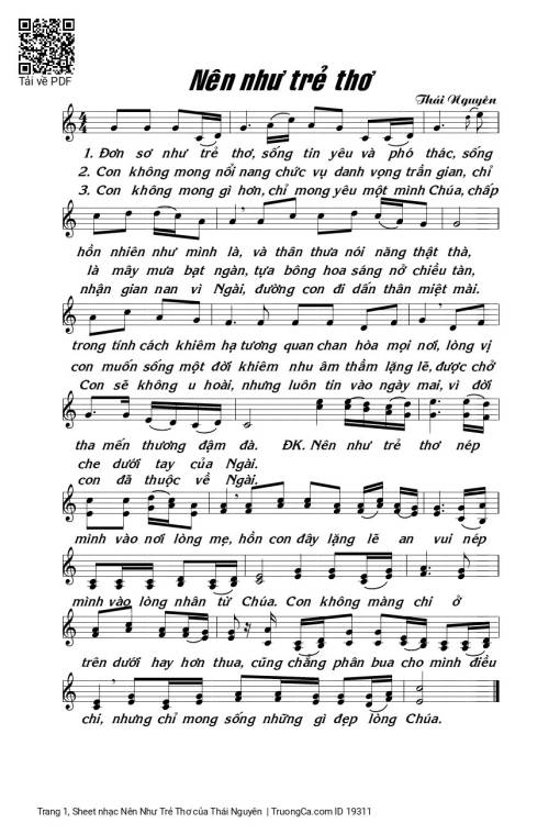 Sheet PDF of Nên Như Trẻ Thơ