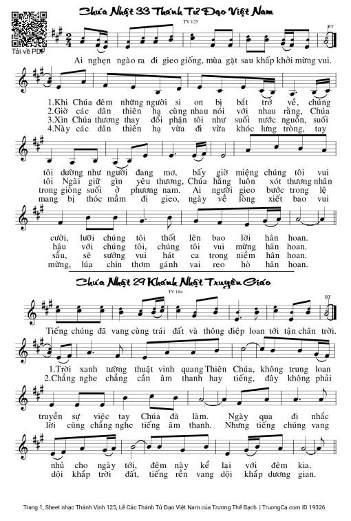 Sheet PDF of Thánh Vịnh 125, Lễ Các Thánh Tử Đạo Việt Nam