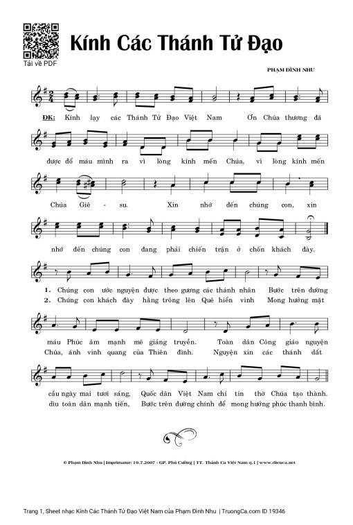 Sheet PDF of Kính Các Thánh Tử Đạo Việt Nam