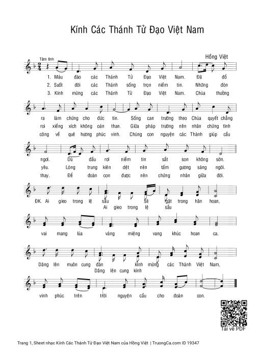 Sheet PDF of Kính Các Thánh Tử Đạo Việt Nam
