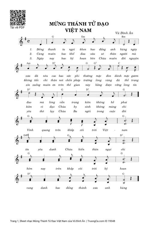 Sheet PDF of Mừng Thánh Tử Đạo Việt Nam